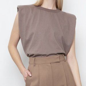 Frankie Shop Eva Padded Shoulder Muscle T-Shirt - Mocha